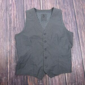 Decree Vest Mens L Gray Striped Suit Waistcoat 4-Button Belted Formal